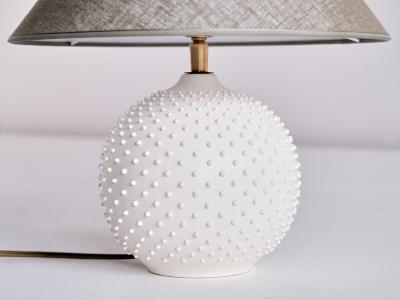 French Modern Sphere Table Lamp in White Textured Ceramic 1950s