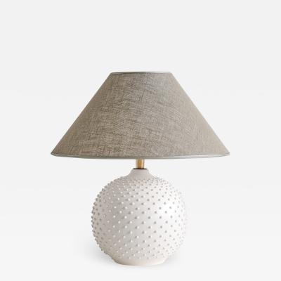 French Modern Sphere Table Lamp in White Textured Ceramic 1950s