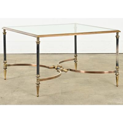 French Modern Square Brass Glass Coffee Table
