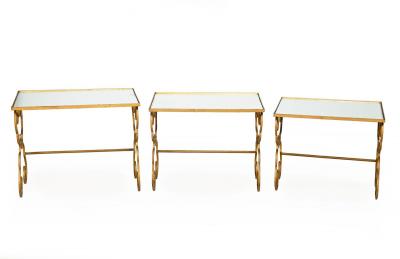 French Moderne Gilded Iron Set of Three Nesting Tables ca 1950s
