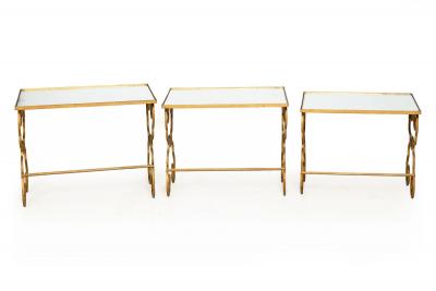 French Moderne Gilded Iron Set of Three Nesting Tables ca 1950s