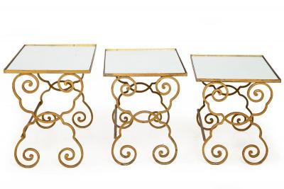 French Moderne Gilded Iron Set of Three Nesting Tables ca 1950s