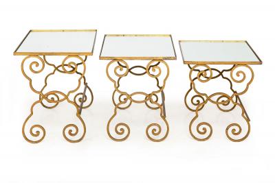 French Moderne Gilded Iron Set of Three Nesting Tables ca 1950s