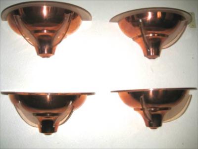 French Modernist FOUR sconces in copper and glass