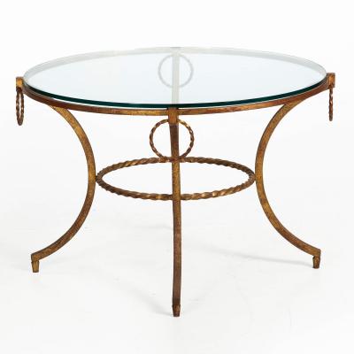 French Modernist Gilded Wrought Iron Glass Coffee Accent Table ca 1950s
