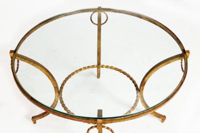 French Modernist Gilded Wrought Iron Glass Coffee Accent Table ca 1950s