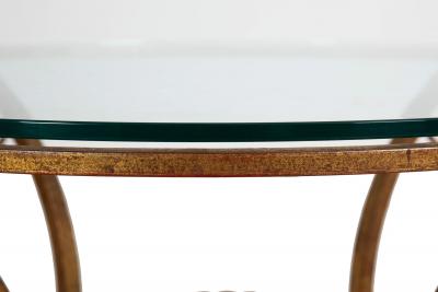 French Modernist Gilded Wrought Iron Glass Coffee Accent Table ca 1950s