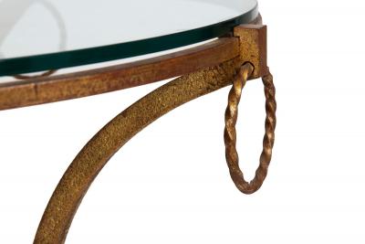 French Modernist Gilded Wrought Iron Glass Coffee Accent Table ca 1950s