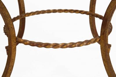 French Modernist Gilded Wrought Iron Glass Coffee Accent Table ca 1950s