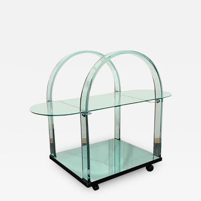 French Modernist Glass and Mirror Serving Cart