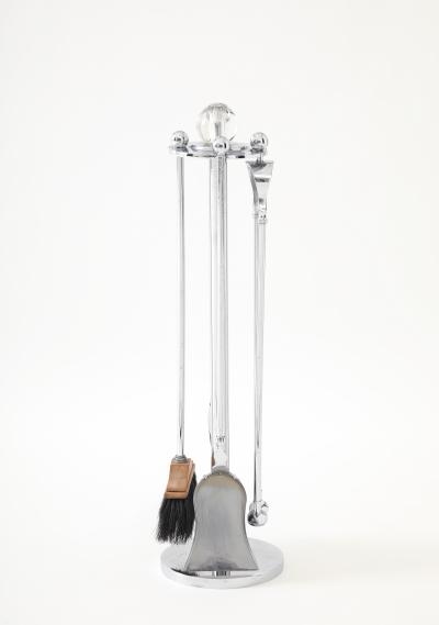 French Modernist Metal Fireplace Set Glass Decoration France c 1930 s