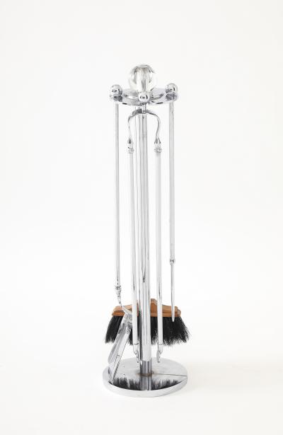 French Modernist Metal Fireplace Set Glass Decoration France c 1930 s