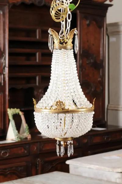 French Napol on III 1850s Montgolfi re Crystal and Brass Two Light Chandelier