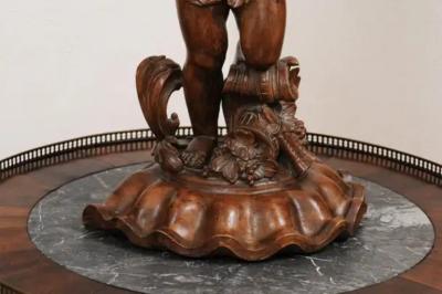 French Napol on III 1860s Carved Walnut Sculpture of a Putto Carrying a Vessel
