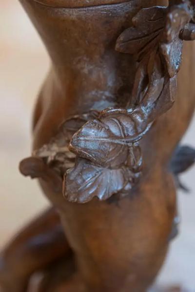 French Napol on III 1860s Carved Walnut Sculpture of a Putto Carrying a Vessel