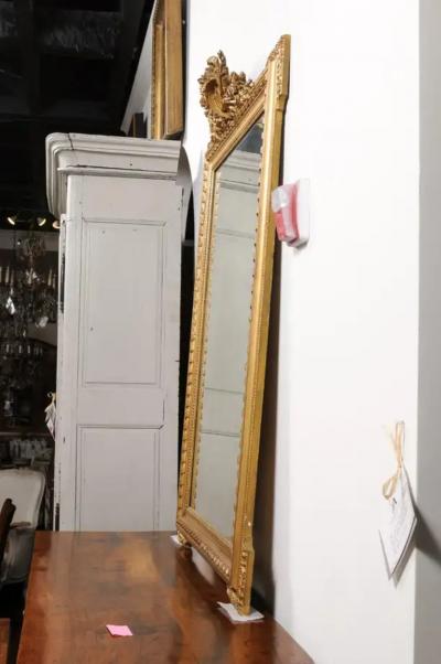 French Napol on III 1870s Carved Giltwood Mirror with Hunting Trophy Crest