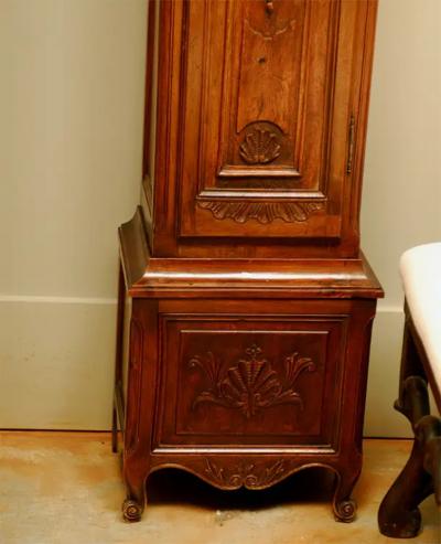 French Napol on III Carved Walnut Long Case Clock with Brass Farming Scene