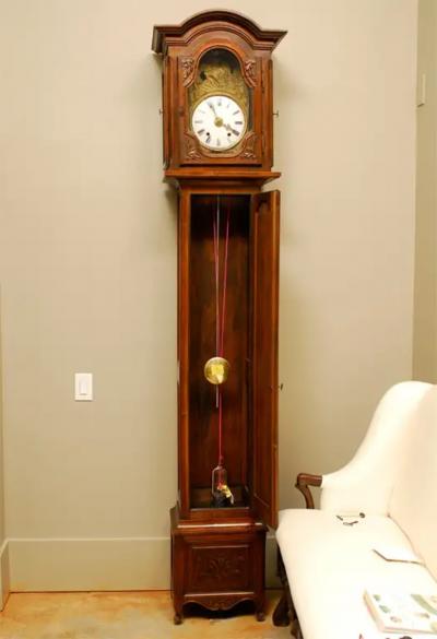 French Napol on III Carved Walnut Long Case Clock with Brass Farming Scene