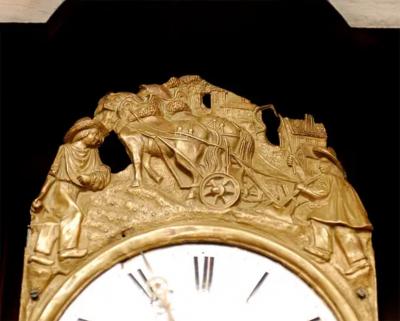 French Napol on III Carved Walnut Long Case Clock with Brass Farming Scene