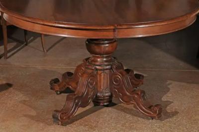 French Napol on III Walnut Pedestal Table with Carved Feet from the 1850s