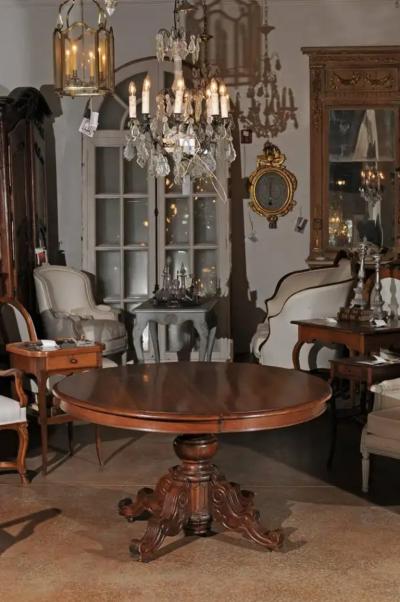French Napol on III Walnut Pedestal Table with Carved Feet from the 1850s
