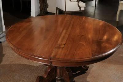 French Napol on III Walnut Pedestal Table with Carved Feet from the 1850s