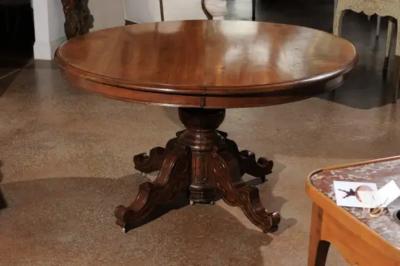 French Napol on III Walnut Pedestal Table with Carved Feet from the 1850s