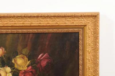 French Napoleon III 1860s Still Life Oil Painting Depicting Roses and Fruits