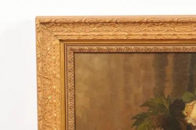 French Napoleon III 1860s Still Life Oil Painting Depicting Roses and Fruits