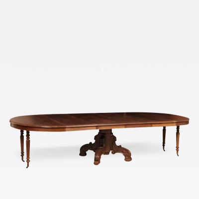 French Napoleon III 1880s Walnut Extension Dining Table with Four Leaves