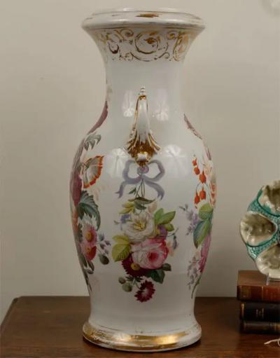 French Napoleon III 19th Century Hand Painted Porcelain Vase with Floral D cor