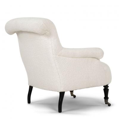 French Napoleon III Armchair in White Boucle