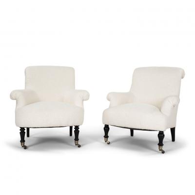 French Napoleon III Armchair in White Boucle