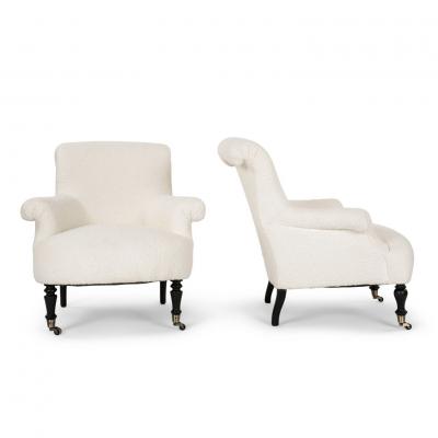 French Napoleon III Armchair in White Boucle