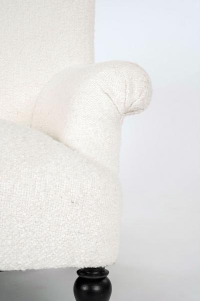 French Napoleon III Armchair in White Boucle