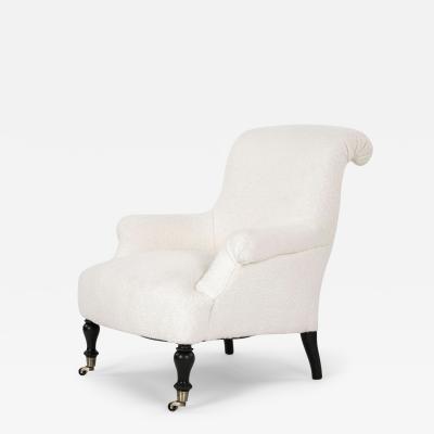 French Napoleon III Armchair in White Boucle