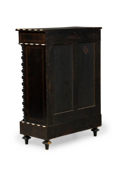 French Napoleon III Bone and Wood Floral Inlaid Credenza Cabinet