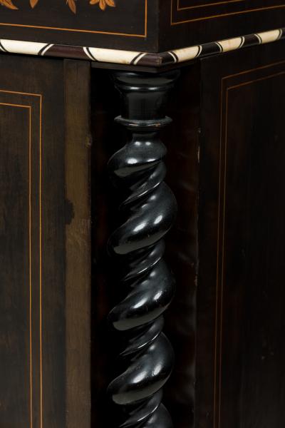 French Napoleon III Bone and Wood Floral Inlaid Credenza Cabinet