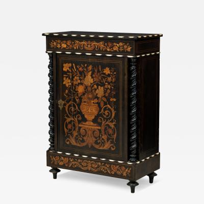French Napoleon III Bone and Wood Floral Inlaid Credenza Cabinet