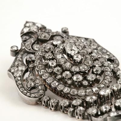 French Napoleon III Diamond Silver and Gold Brooch