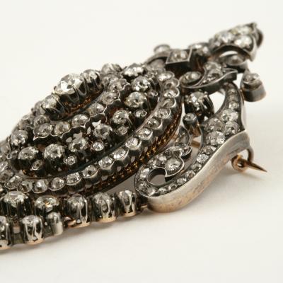 French Napoleon III Diamond Silver and Gold Brooch