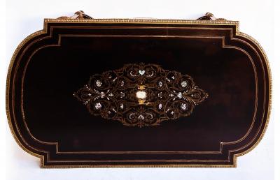 French Napoleon III Ebonized Boulle Bronze Inlay Desk with Drawer