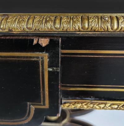 French Napoleon III Ebonized Boulle Bronze Inlay Desk with Drawer