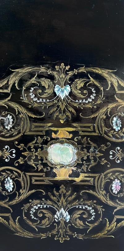 French Napoleon III Ebonized Boulle Bronze Inlay Desk with Drawer