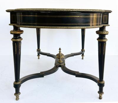 French Napoleon III Ebonized Boulle Bronze Inlay Desk with Drawer