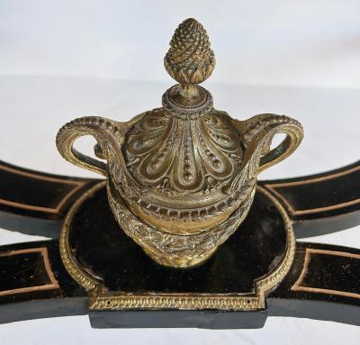 French Napoleon III Ebonized Boulle Bronze Inlay Desk with Drawer