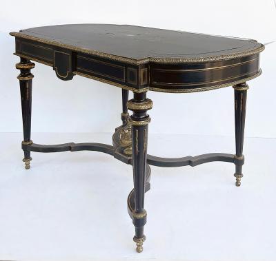 French Napoleon III Ebonized Boulle Bronze Inlay Desk with Drawer