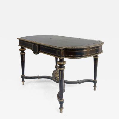 French Napoleon III Ebonized Boulle Bronze Inlay Desk with Drawer