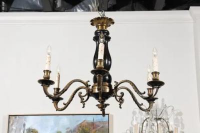 French Napoleon III Period 1860s Ebonized Wood and Bronze Six Light Chandelier
