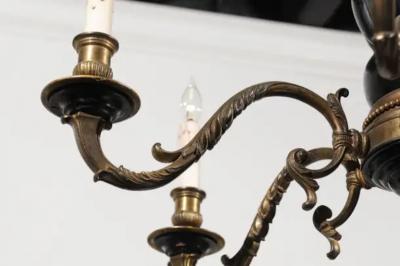 French Napoleon III Period 1860s Ebonized Wood and Bronze Six Light Chandelier